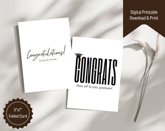 2 set Congratulations Card, Congrats Grad Card, Greeting Card to Say “Bravo!”, Printable Greeting Card, Instant Download 7x5" Foldable card.