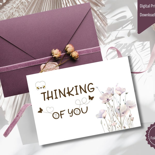 Thinking of You Card, Printable Greeting Card Instant Download, 7x5 inches, Greeting Card for Thinking of You, Simple Thinking Greeting Card