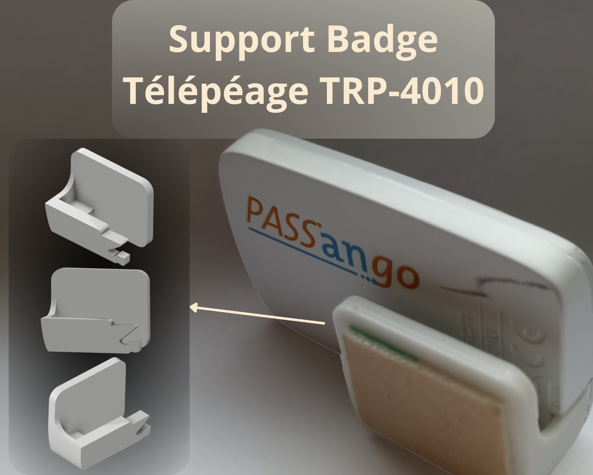 Support badge autoroute télépéage bip + adhésif (3M)
