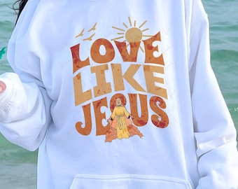 Liebe wie Jesus Retro christliche PNG Sublimationsentwürfe, sofortiger Download, trendige Shirt-Designs, Glaube Png, Jesus png, Bibelzitate, EC177