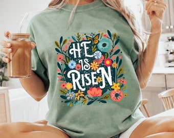 He is Risen Easter Christian PNG Sublimation Design, Boho Floral Christian Easter Png, Faith PNG, First Communion, Bible Verse Png CE026