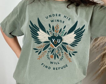 Under His Wings You Will Find Refuge Boho Floral Christian PNG Sublimation Designs, Bible Verse Png, Jesus Faith Png, Gospel Art, EC243