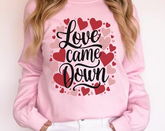 San Valentín cristiano retro PNG DUO, El amor descendió Escritura bíblica PNG, Sublimación de corazón, Fe de Jesús PNG, Camiseta cristiana popular PNG CV023