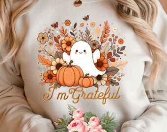 Christian Fall Halloween Retro PNG Sublimation Design, Spooky Ghost PNG, Pumpkin PNG, Autumn Png, Floral Ghost Png, Thanksgiving Png CF027