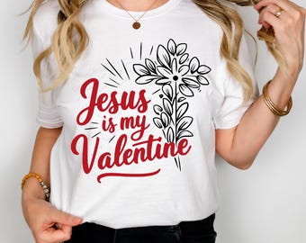 Jesús es mi Valentín, San Valentín cristiano minimalista PNG, Dios Jesús estético, diseño floral de camiseta cristiana, arte lineal imprimible, CV013