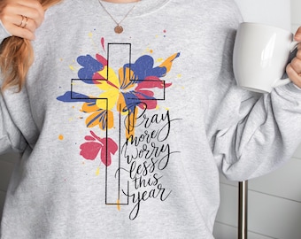 Año Nuevo Cristiano 2026 PNG, Ora más y preocúpate menos este año, Estética de Dios Jesús, Minimalista PNG, PNG basado en la fe, Tendencia PNG NY002