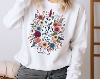 Confía en el Señor con todo tu corazón PNG Diseño de sublimación, Boho Floral Cristiano PNG, Jesús Fe Png, Escritura Clipart, Retro Png EC241
