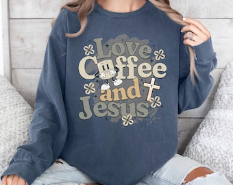 Love Coffee and Jesus Retro Christian PNG Sublimation Designs, Coffee Lover Png, Popular Christian Shirt Instant Download, Faith Png EC172