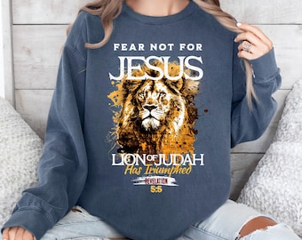 Fear Not for Jesus Lion of Judah Christian PNG Sublimation Design, Vintage Shirt PNG, Gospel Art Printable, Jesus Faith, Bible Verse EC049