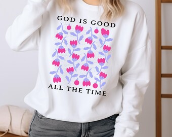 Dios es bueno todo el tiempo, diseño bohemio floral cristiano PNG de sublimación, fe de Jesús estética PNG, arte del Evangelio imprimible, diseño de moda EC072
