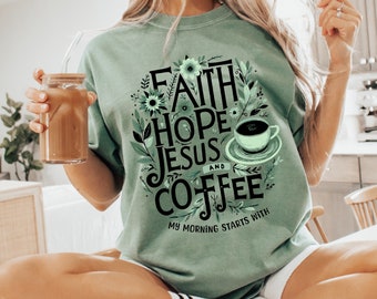 My Morning Starts With Jesus and Coffee Boho Floral Christian PNG Sublimation Designs, Jesus Png, Faith Hope Png, Christian Graphic EC187
