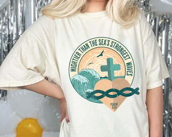 Mightier than the sea's strongest waves I Retro Sublimation Designs I Digital Downloads l Christian PNG I Bible Verse PNG I DTF prints EC184