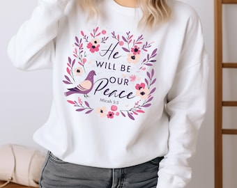He Will Be Our Peace Boho Floral Christian PNG Sublimation Design, Jesus Png, Faith Png, Gospel Art Printable, Religious Shirt Png EC108
