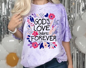 El amor de Dios perdura para siempre. Diseños PNG de sublimación con motivos florales bohemios cristianos, versículos bíblicos de fe, diseños de camisetas de San Valentín, PNG estético CV008