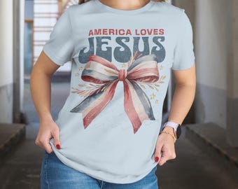 América ama a Jesús PNG: Diseño cristiano retro del 4 de julio (descarga digital) 4J008