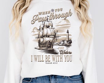 Sublimación de versículos bíblicos, Cuando pases por las aguas, estaré contigo, PNG cristiano occidental, PNG de la fe de Jesús, PNG de las Escrituras EC014