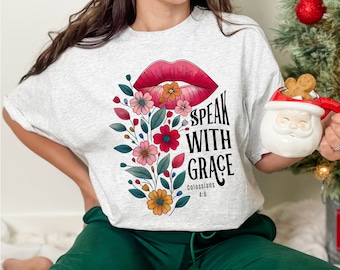 Spreken met genade bloemen christelijk png-sublimatieontwerp, boho-christelijk png, bijbelcitaat, christelijk moeder shirtontwerp, evangeliekunst png EC218