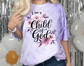 Diseños florales cristianos de sublimación PNG "Soy un hijo de Dios", cita cristiana PNG, Jesús PNG, diseños de camisetas basados en la fe, PNG estético EC122