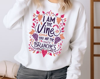 I Am The Vine You Are The Branches Boho Floral Christian PNG-sublimatieontwerp, Jesus Faith Png, bijbelvers evangeliekunst afdrukbare EC127