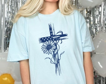 American Cross PNG Sublimation Designs, Faith PNG, July 4th Shirt Designs, Jesus Png, Patriotic Christian Shirt Png, Independence Png 4J009