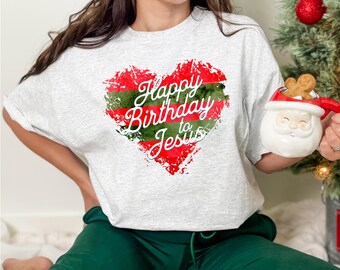 Feliz cumpleaños a Jesús, diseño de sublimación PNG de Navidad cristiana, corazón angustiado PNG, Feliz Navidad retro cristiana PNG XM015