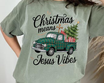 Retro christelijke kerst png, kerstmis betekent Jesus Vibes png-sublimatieontwerp, kerstvrachtwagen png, kerstcadeaushirt png XM009
