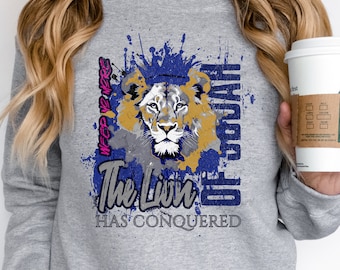 The lion of Judah has conquered, PNG Sublimation Designs, Digital Download, Christian PNG, Bible Verse PNG, Religious Hoodie Designs EC228