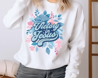 Diseños de sublimación PNG cristianos bohemios "Victoria en Jesús", versículos bíblicos florales, fe, arte cristiano moderno, PNG popular EC245