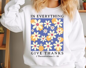 En todo, da gracias, otoño, bohemio, floral, cristiano, PNG, sublimación, flor de nacimiento, PNG, versículo bíblico de fe, mamá cristiana, PNG CF020