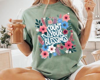 Tel je zegeningen Thanksgiving Boho bloemen christelijk png-ontwerp, christelijk citaat png, herfstshirtontwerp, Jezus png, geloof png CF007