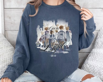 Vivir como hijos de la luz, PNG cristiano, Diseño de sublimación, Descarga instantánea, Jesús PNG, Ropa estética, Versículo bíblico PNG, EC166