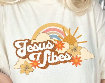 Jesus Vibes Retro Christian PNG Sublimation Designs, Aesthetic Clothing, Instant Download, Jesus PNG, Trendy Christian Shirt Png EC146