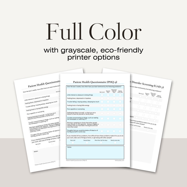 Mental health printable phq 9 gad 7 questionnaires depression anxiety