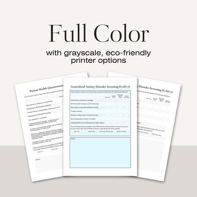 Mental Health Printable - PHQ-9 &amp; GAD-7 Questionnaires - Depression ...