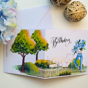 carte d’anniversaire 14,6x14,6cm + enveloppe «Happy Birthday »