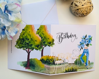 Geburtstagskarte 14,6 x 14,6 cm + Briefumschlag «Happy Birthday »