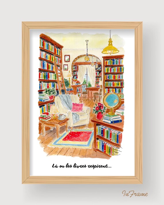 Là où les livres respirent... Illustration aquarelle Impression artistique sur papier 300 g