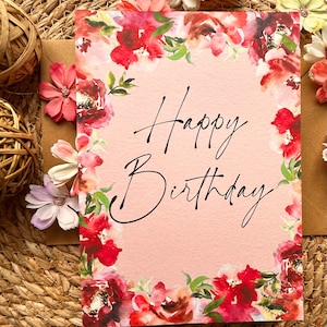 Carte de joyeux anniversaire + enveloppe incluse, reproduction de l'illustration aquarelle peinte à la main 150 x 210 cm