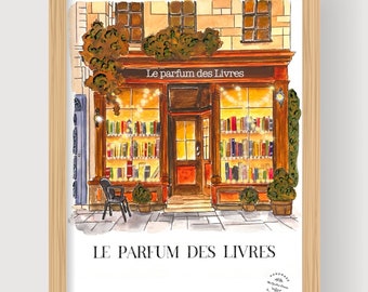 Reproduction aquarelle peinte à la main « Le Parfum des livres » A4 (21*30). Impression sur papier aquarelle 300 gr - non encadré