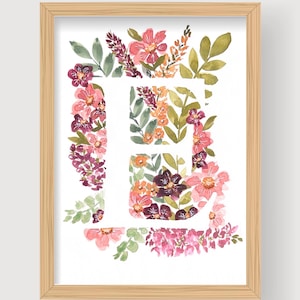 Monograma floral aquarela, Lettre personnalisée peinte à la main oeuvre originale 23 x 30 cm sur papier 100 coton, Cadeau exclusivo