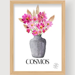 Illustration a encadrer - Cosmos aquarelle -fait main- imprimée sur du papier aquarelle 300 g (sans cadre)