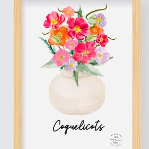 Illustration a encadrer - Coquelicots en fête -fait main- wall art- imprimer sur papier 300gr