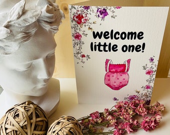Carte naissance bébé personnalisable « Welcome little one ou prénom de l'enfant  » 15x21cm avec son enveloppe