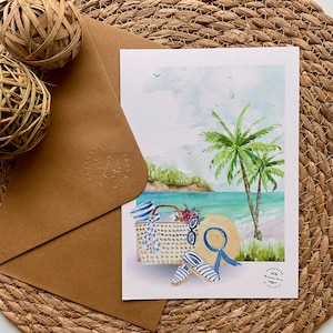 Carte + enveloppe, reproduction d'une illustration aquarelle peinte à la main 150 x 210 cm