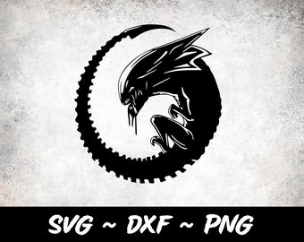 Grafisk design av Alien Xenomorph för skärmaskiner, SVG, DXF och png.