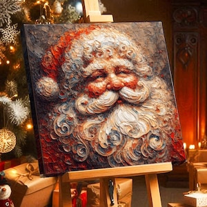 The Joy of Father Christmas, Joyful Santa Claus Portrait, Christmas Wall Art, Vintage Rustic Impasto Oil Painting, Canvas Print, Unique