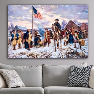 Independence Day Wall Art, Washington at Valley Forge Canvas Print, Home Decor with American Flag for 4th of July, USA Origins