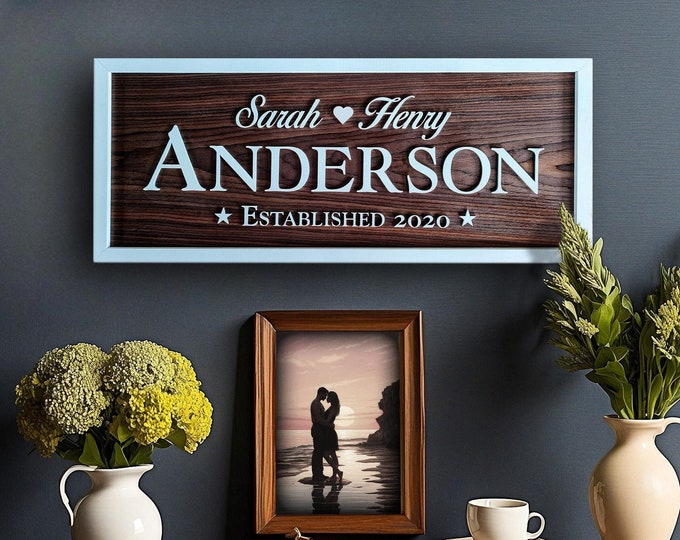 Horizontal Established Sign, Last Name Plaque, Family Name Decor, Personalized Wedding Housewarming Gift, Custom Name Sign, Anniversary Gift
