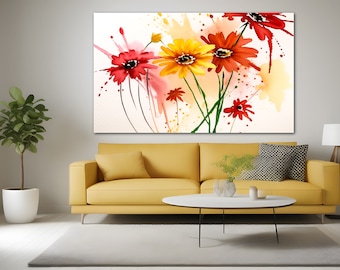 Abstract flowers, Abstract Watercolor Flowers, Abstract Wall Art, Canvas Wall Art, Modern Wall Art, Contemporary Art,  Canvas Print