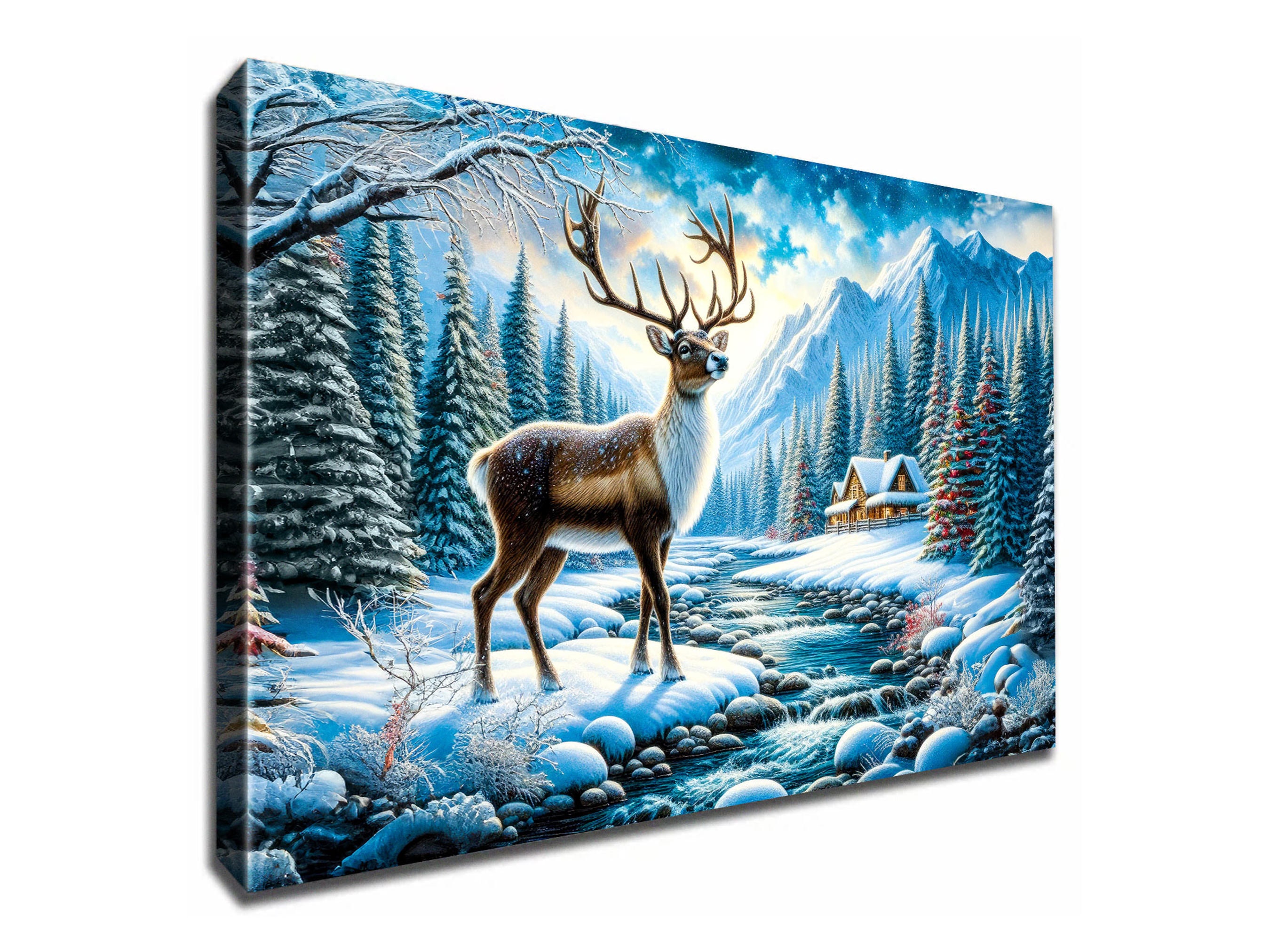 Winter Wonderland Canvas Wall Art Print, Farmhouse and Reindeer Canvas ...